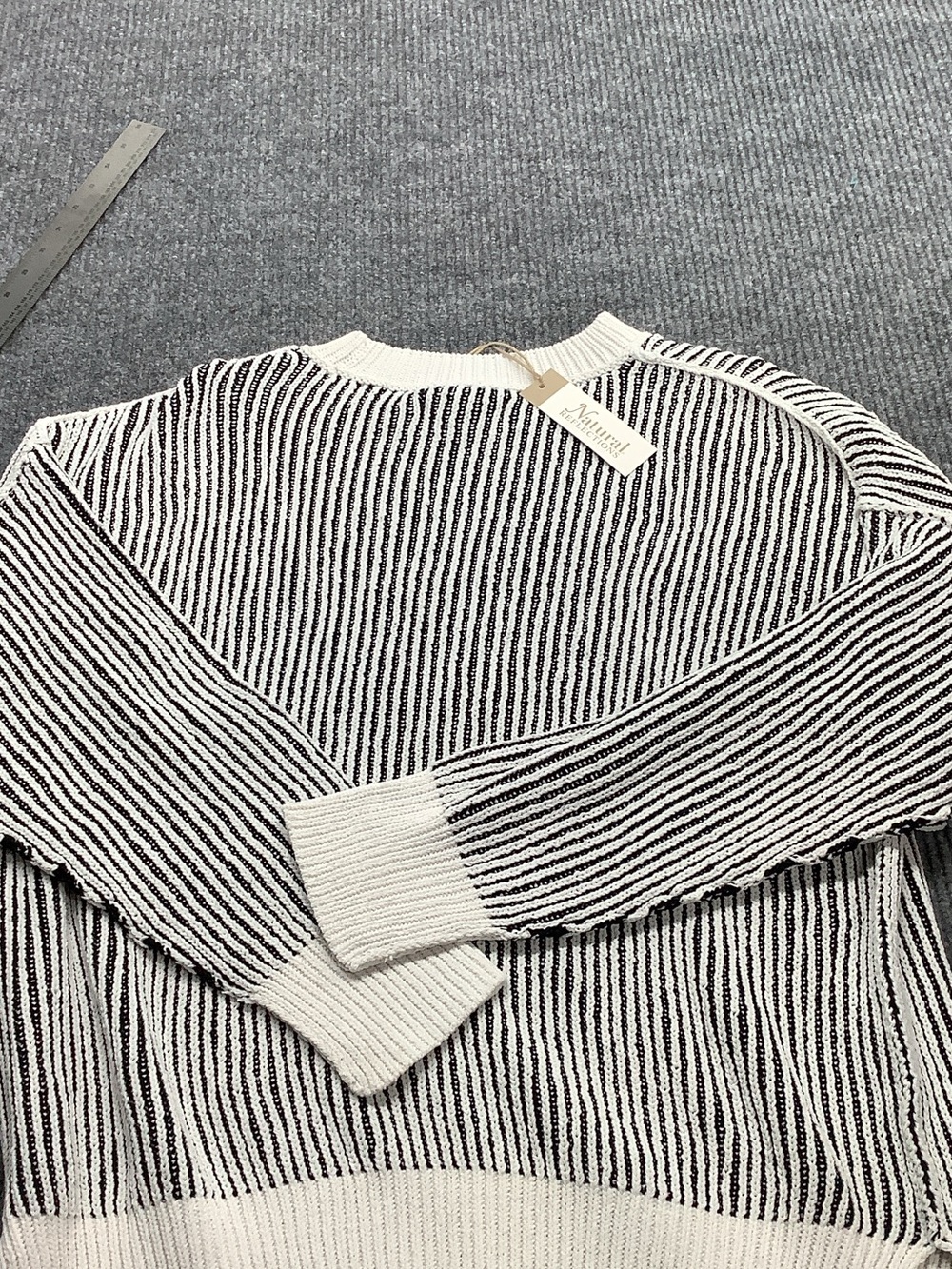 Natural Reflections Black & White Striped Crew Neck Sweater